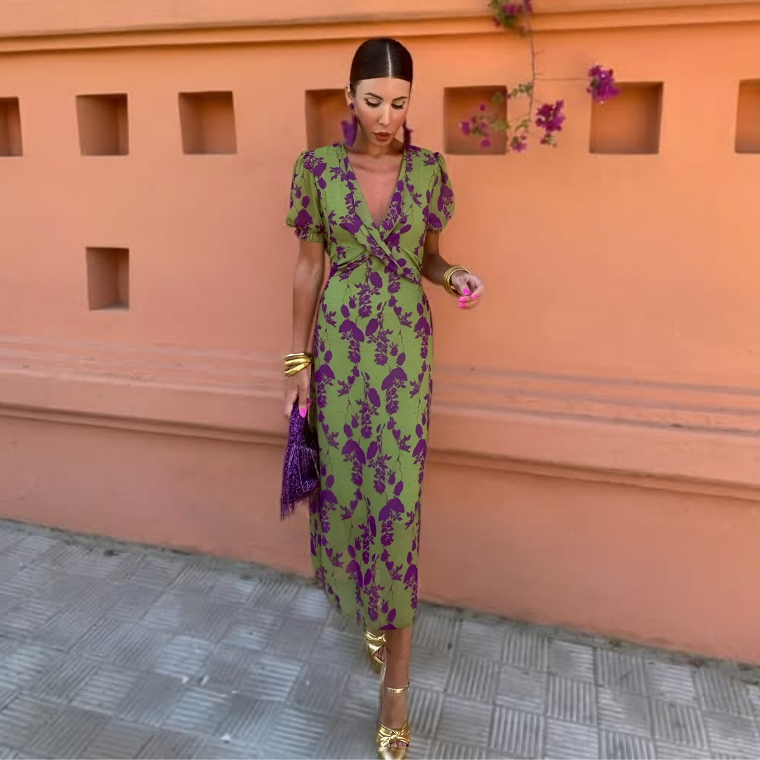 Émilie™ | Robe Longue Fleurie Verte