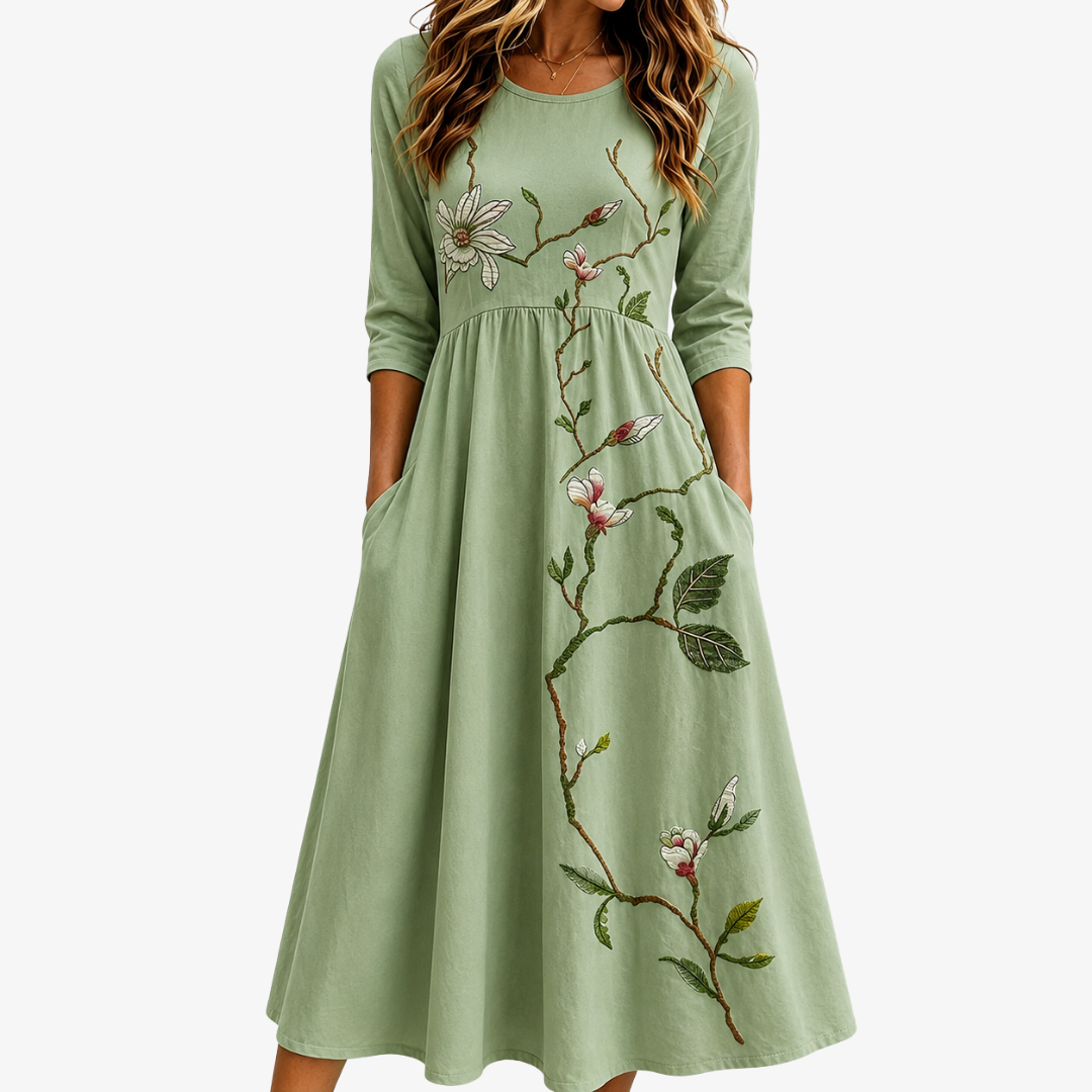Willow Bloom Sage | Robe Midi Fleurie