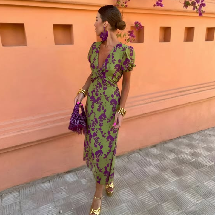 Émilie™ | Robe Longue Fleurie Verte