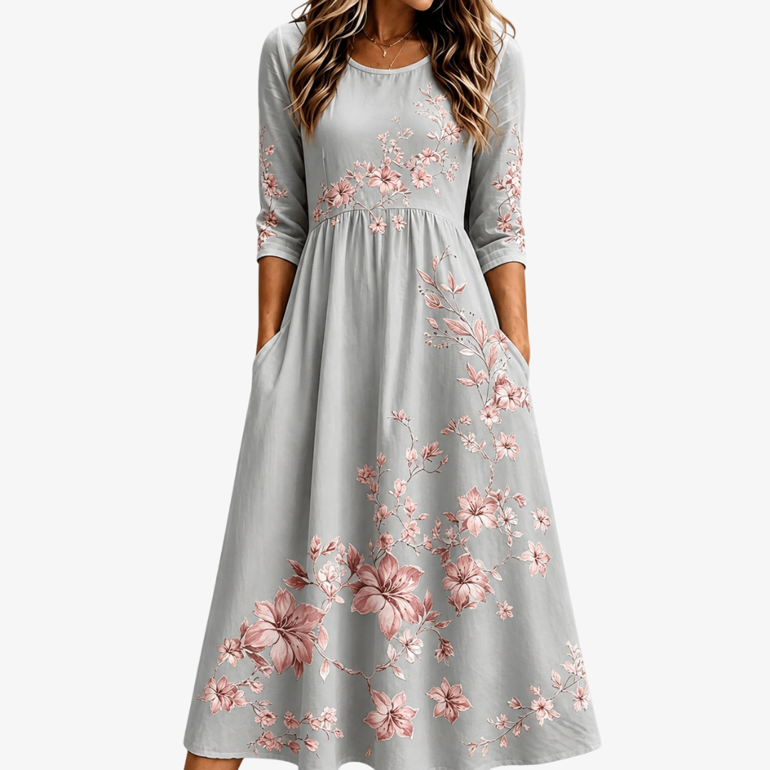 Silver Blossom Retreat | Robe Midi Fleurie