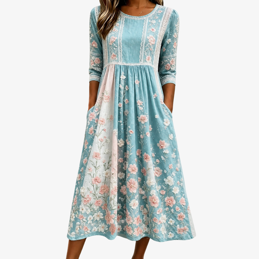 Spring Blossom | Robe Midi Patchwork Fleurie