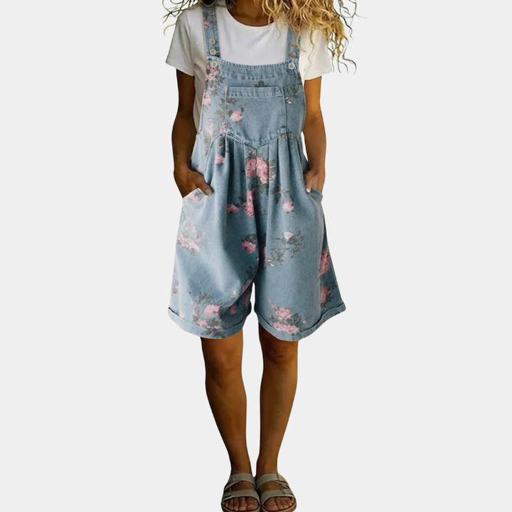 Judy | Salopette florale en denim délavé effet vintage en coton doux