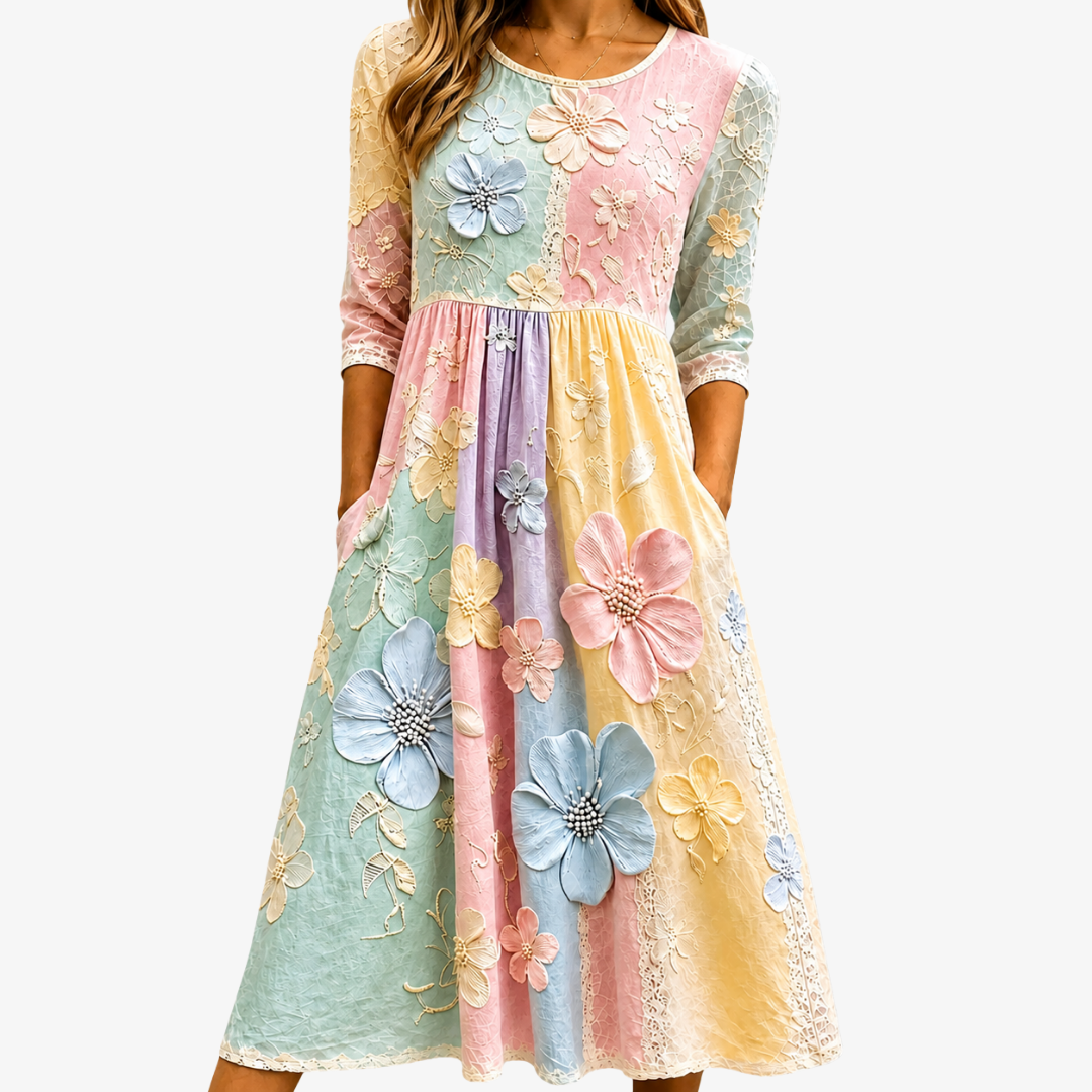 Pastel Bloom | Robe Midi Fleurie à Poches