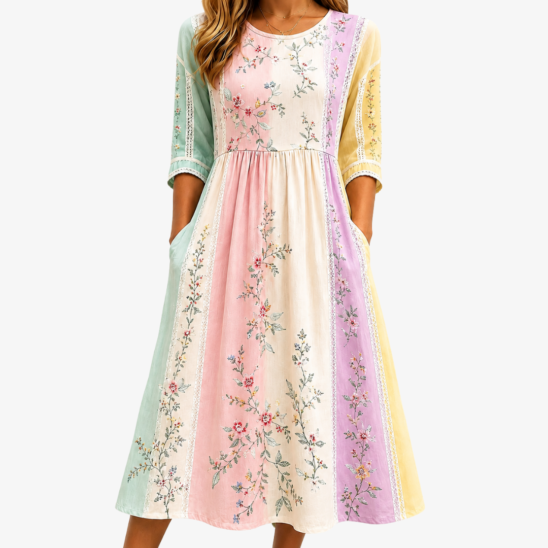 Pastel Garden Panel | Robe Midi Fleurie à Poches