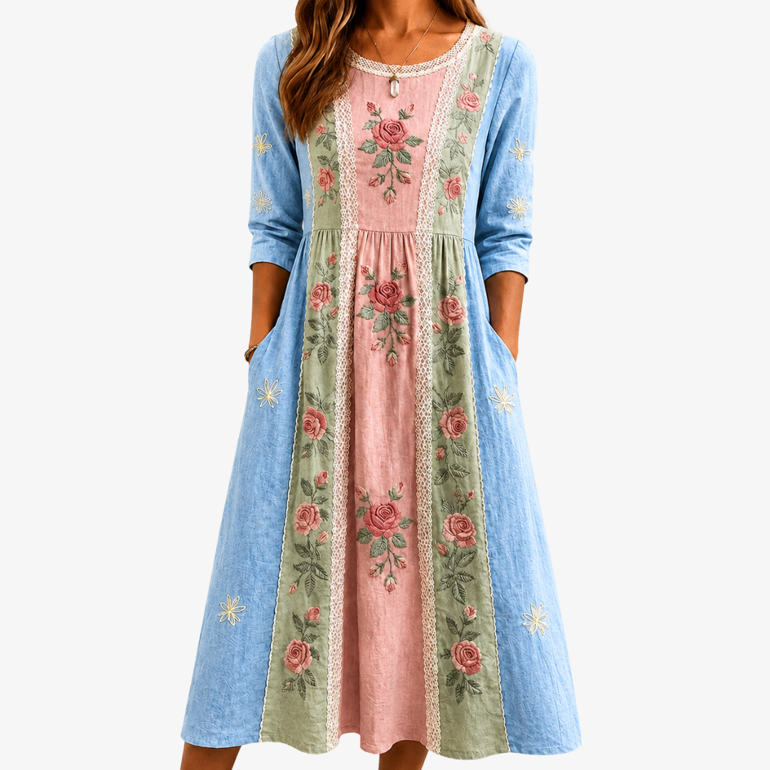 Vintage Rose Garden Patchwork | Robe Patchwork Fleurie à Poches