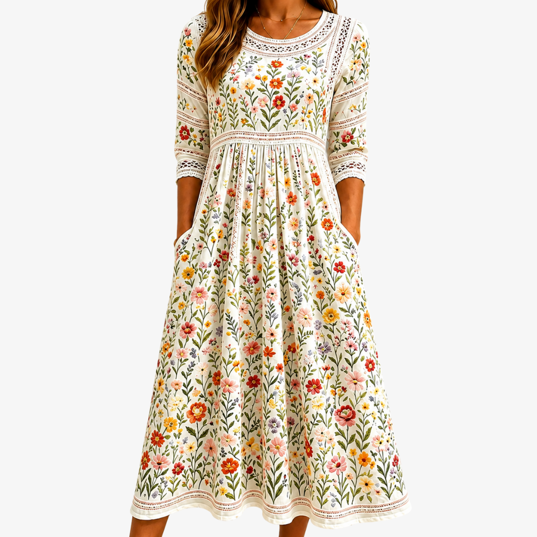 Wildflower Meadow Charm | Robe Midi Fleurie
