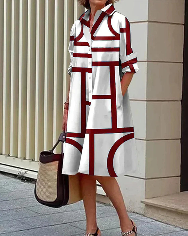 Cléophée - Robe Avec Poches Et Imprimé Géométrique Moderne Et Tendance