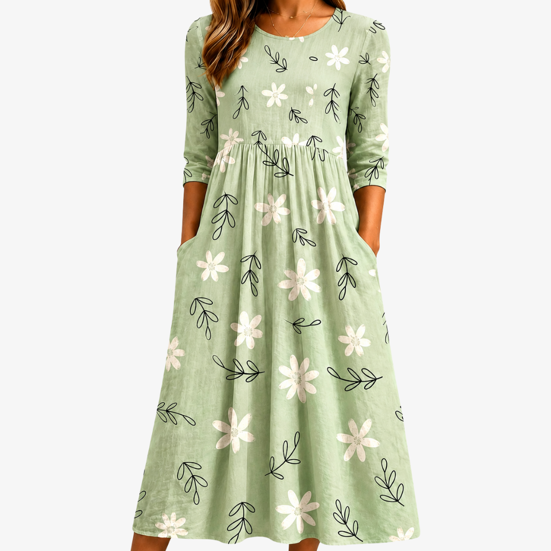 Sage Blossom Everyday | Robe Midi Fleurie à Poches