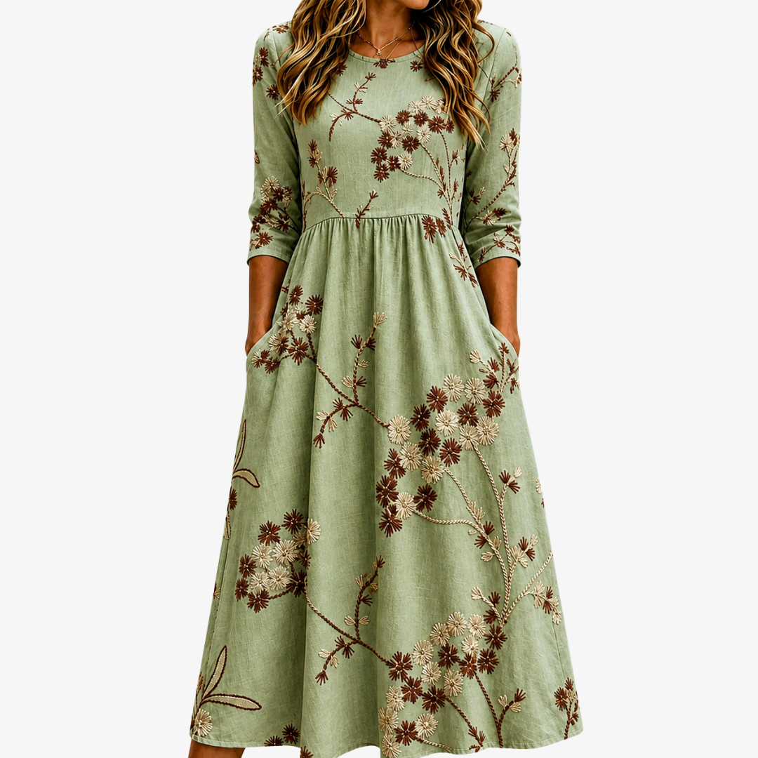 Sage Meadow | Robe Midi Fleurie à Poches