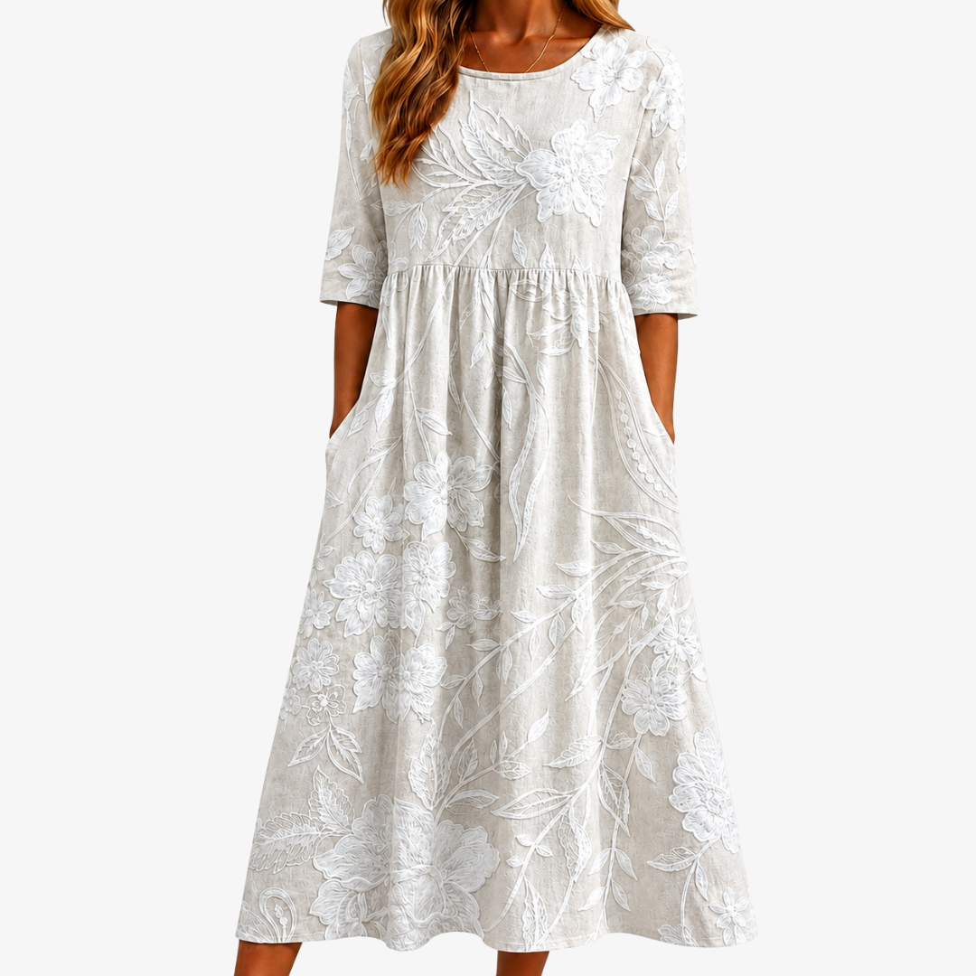 Whispering Garden Elegant | Robe Midi Élégante à Poches