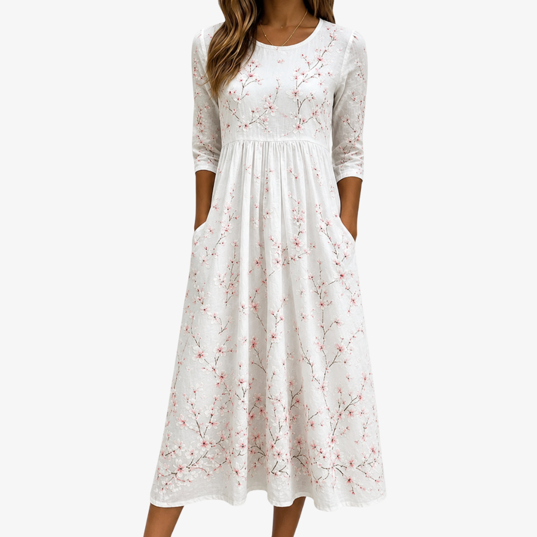 Cherry Blossom Grace | Robe Midi Fleurie