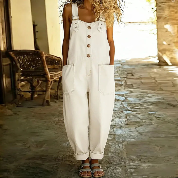 Mae | Salopette en denim de coton effet vintage à bretelles réglables