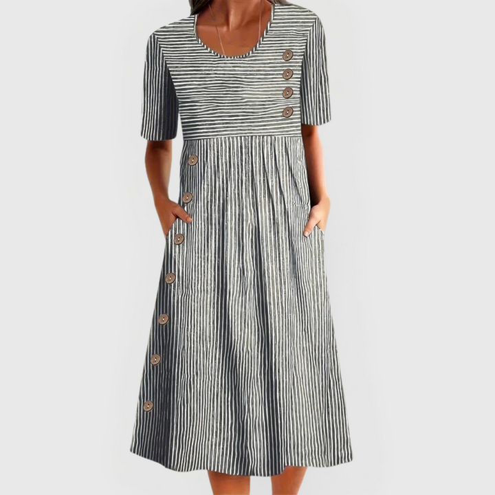 Jarna – Robe midi fluide et élégante rayée