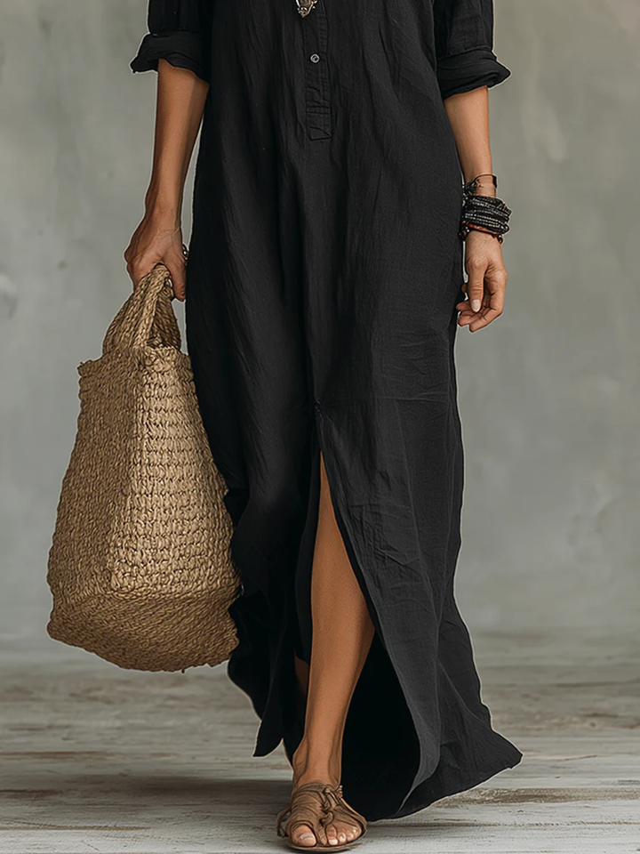 Soline | Robe Longue Noire Boutonnée