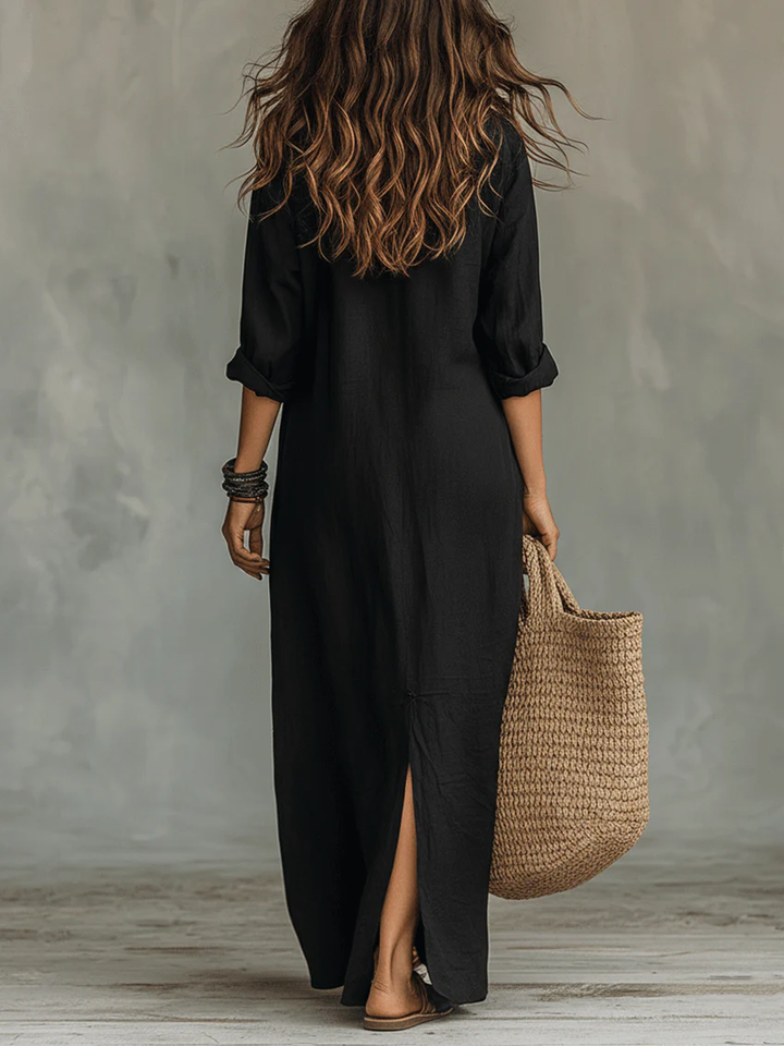 Soline | Robe Longue Noire Boutonnée