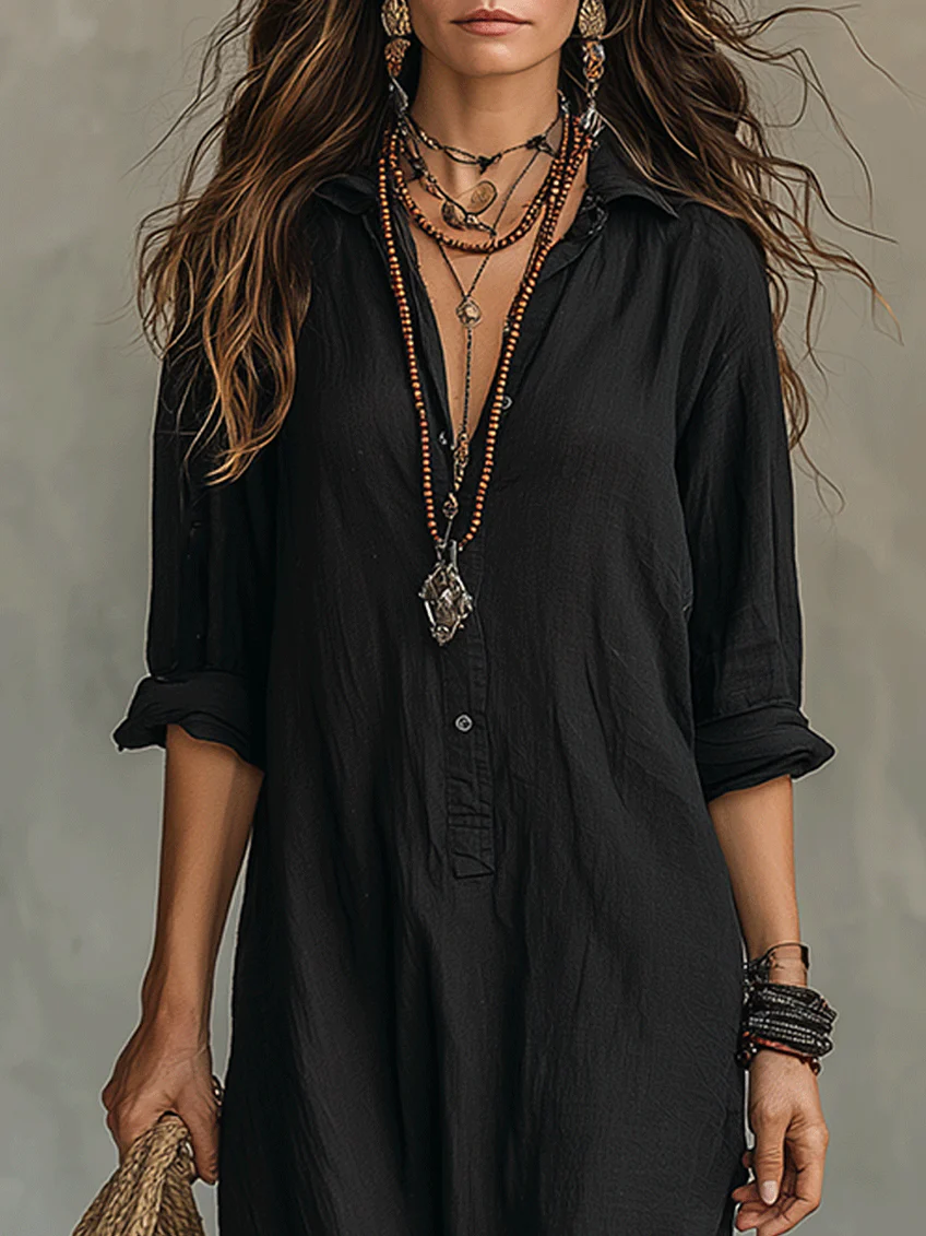 Soline | Robe Longue Noire Boutonnée