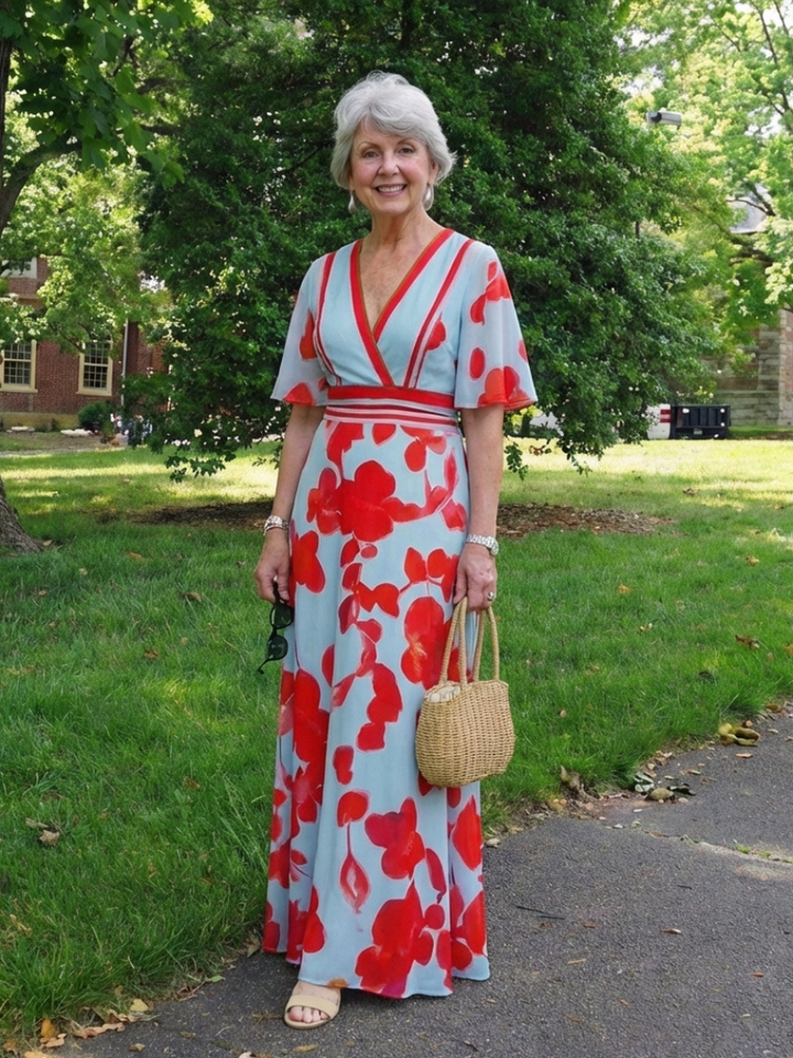 Emma | Robe longue fleurie à col V et manches courtes