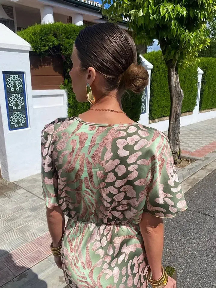 Camille™ | Robe Midi Imprimée aux Tons Cuivrés
