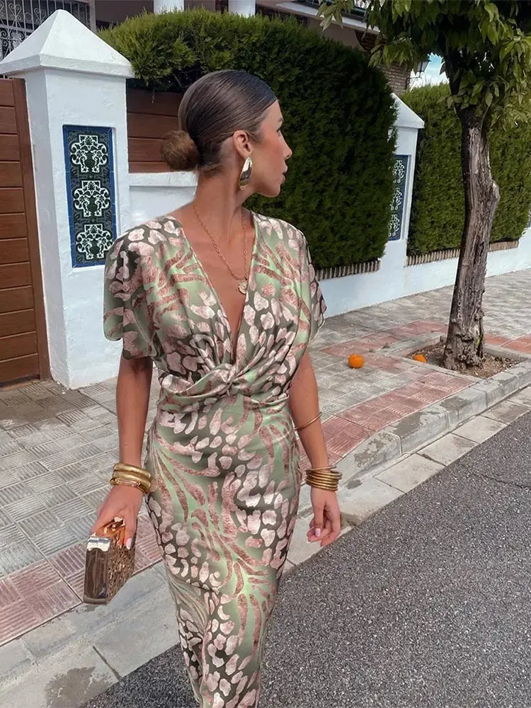 Camille™ | Robe Midi Imprimée aux Tons Cuivrés