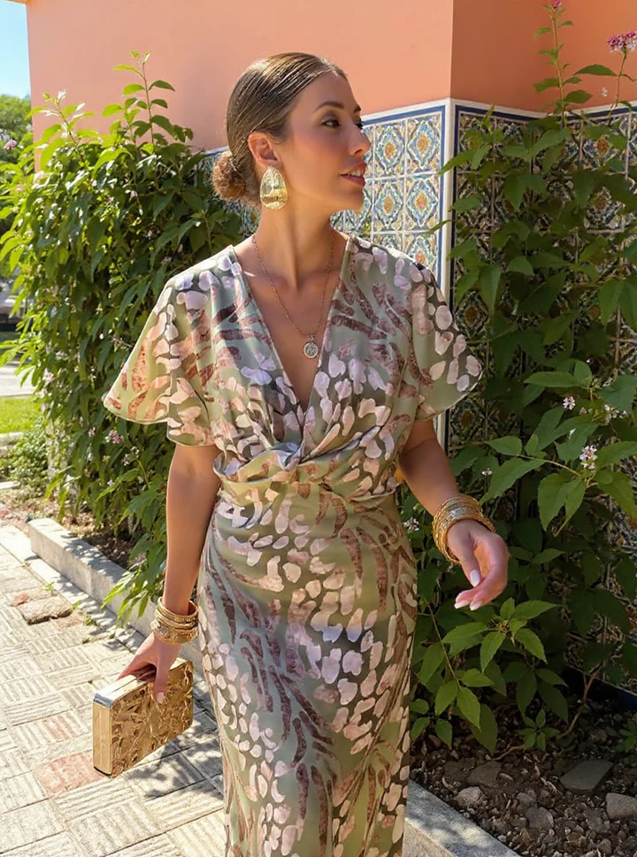 Camille™ | Robe Midi Imprimée aux Tons Cuivrés