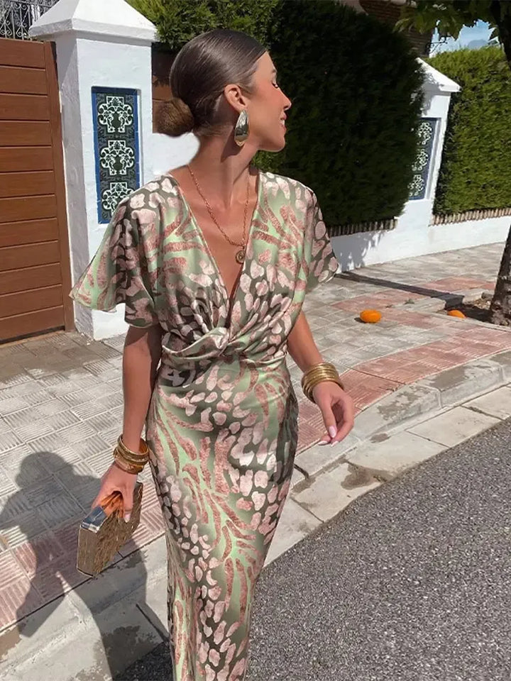 Camille™ | Robe Midi Imprimée aux Tons Cuivrés