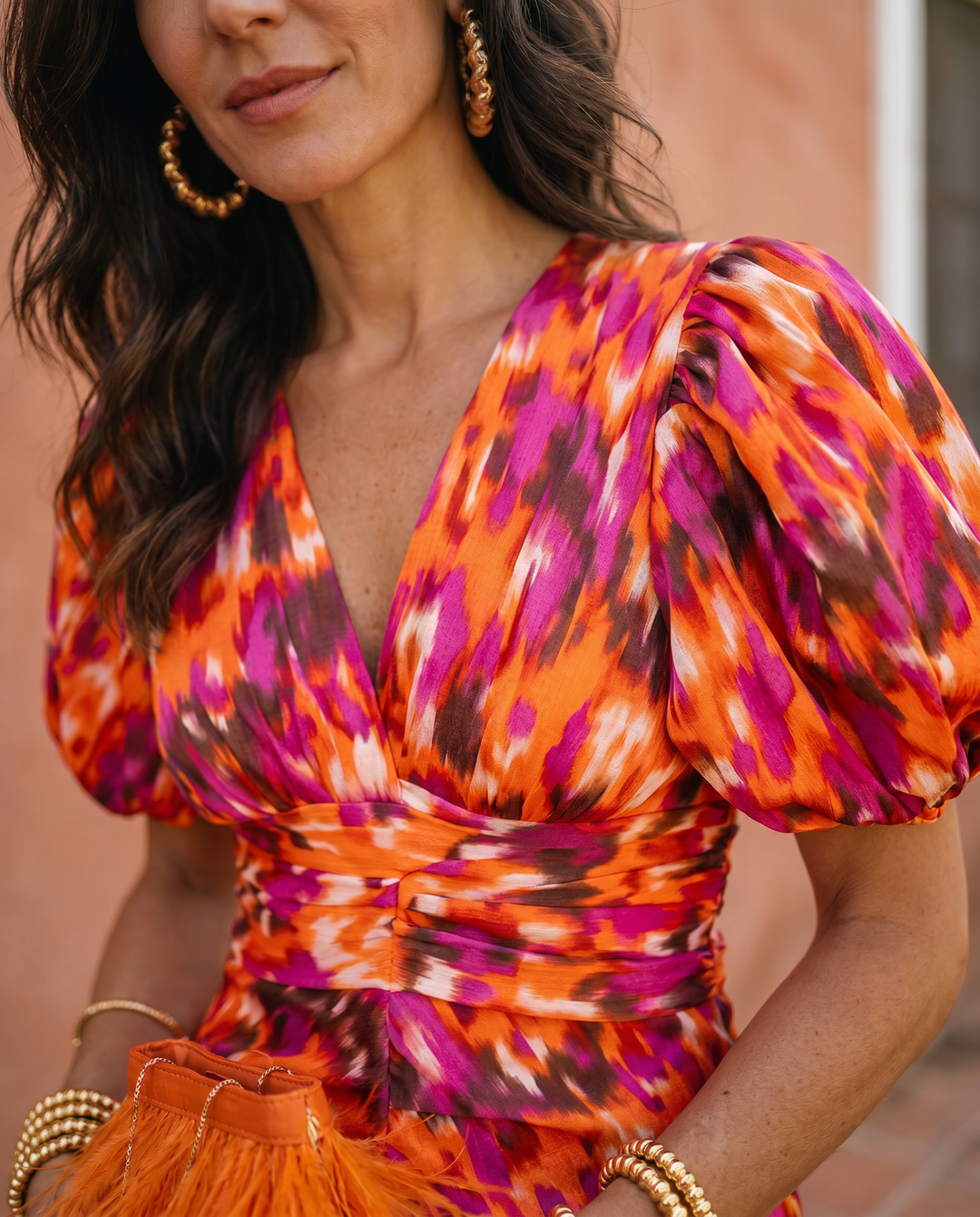 Caroline™ | Robe Midi Fleurie à Manches Bouffantes
