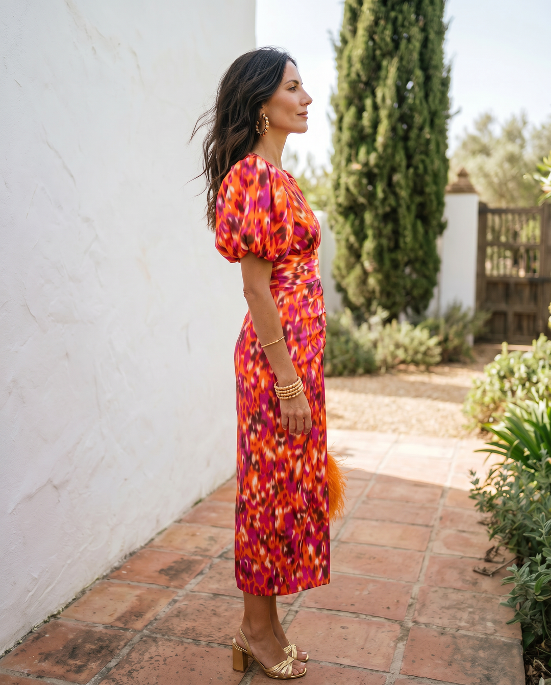 Caroline™ | Robe Midi Fleurie à Manches Bouffantes
