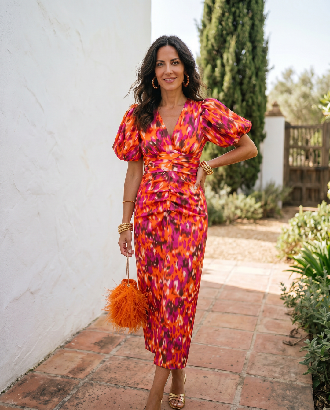 Caroline™ | Robe Midi Fleurie à Manches Bouffantes