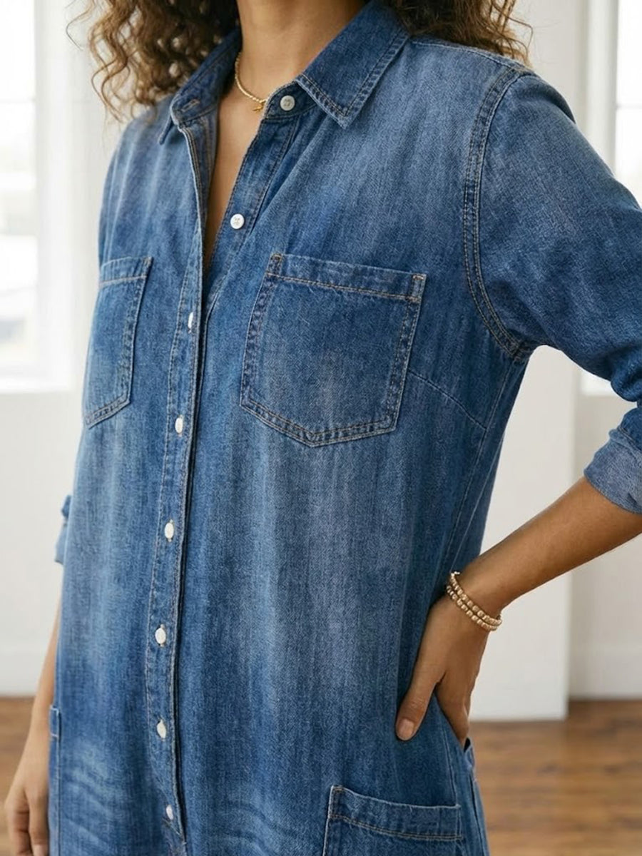 Diana | Combinaison boutonnée en denim délavé effet vintage en coton doux