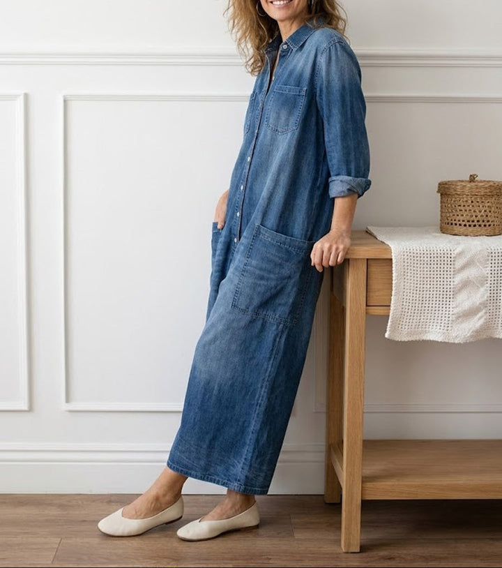 Diana | Combinaison boutonnée en denim délavé effet vintage en coton doux