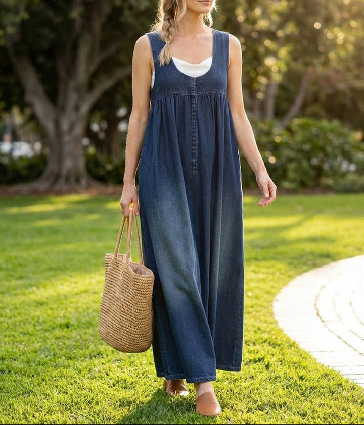 Karen | Robe longue en denim délavé vintage en coton doux