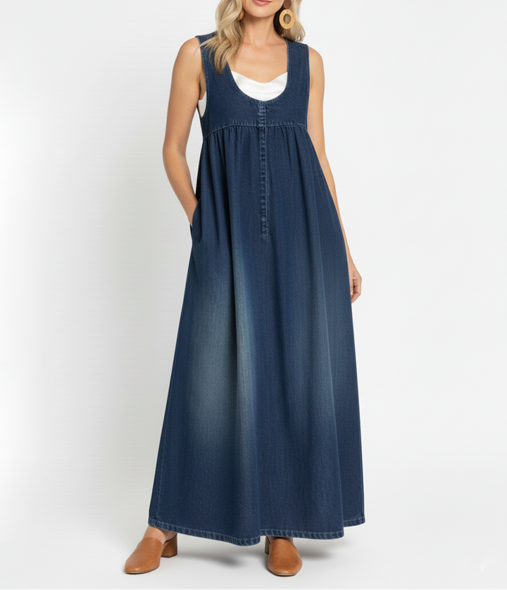 Karen | Robe longue en denim délavé vintage en coton doux