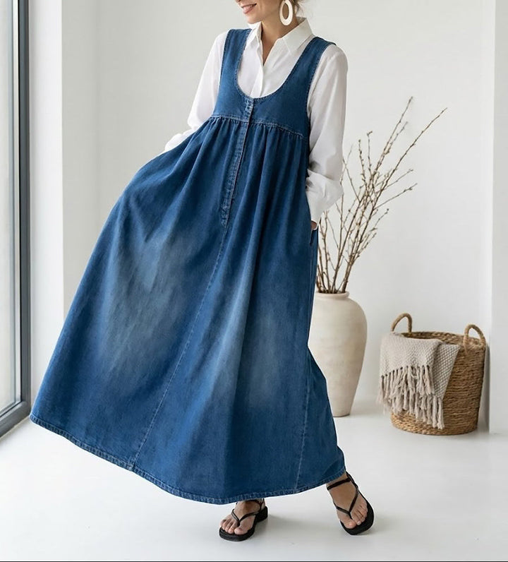 Karen | Robe longue en denim délavé vintage en coton doux