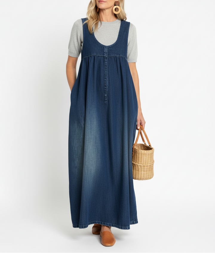 Karen | Robe longue en denim délavé vintage en coton doux