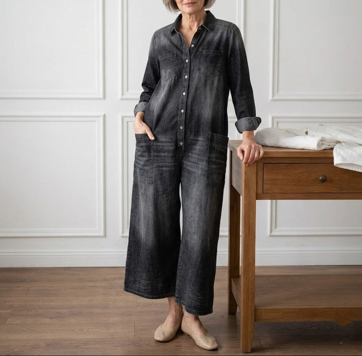 Diana | Combinaison boutonnée en denim délavé effet vintage en coton doux