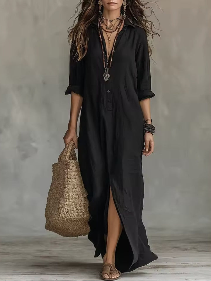 Soline | Robe Longue Noire Boutonnée